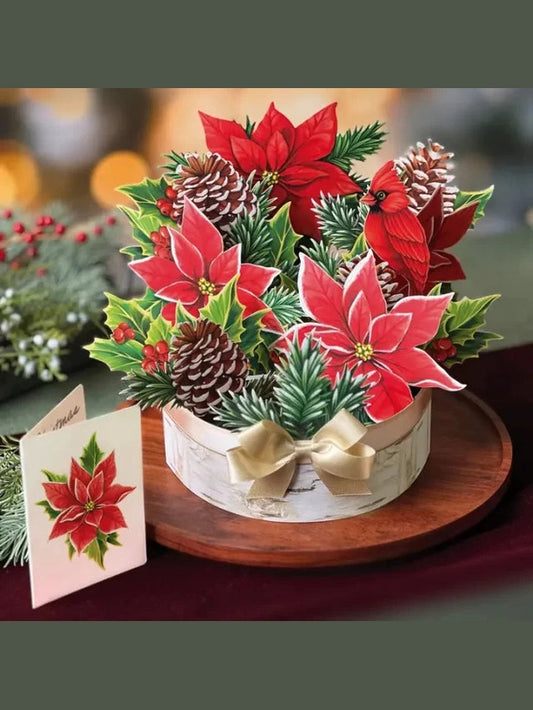 lower's Boutique Paper Cards&nbsp; Pop Up 6"Mini&nbsp; Birch Poinsettia 7418