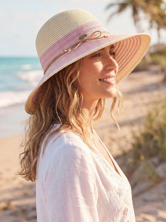Hat Pink Paper Braid Floppy Adjustable 4" Brim Women's-Hh3436A