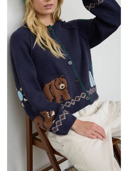 Edgemine-Cardigan Camping Intarsia Button Down Knit Women's J6F1030