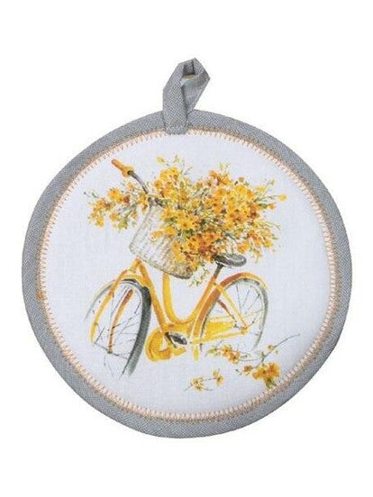 Pot Holder Sweet Home Yellow Bicycle&nbsp; 8 "Round R4892