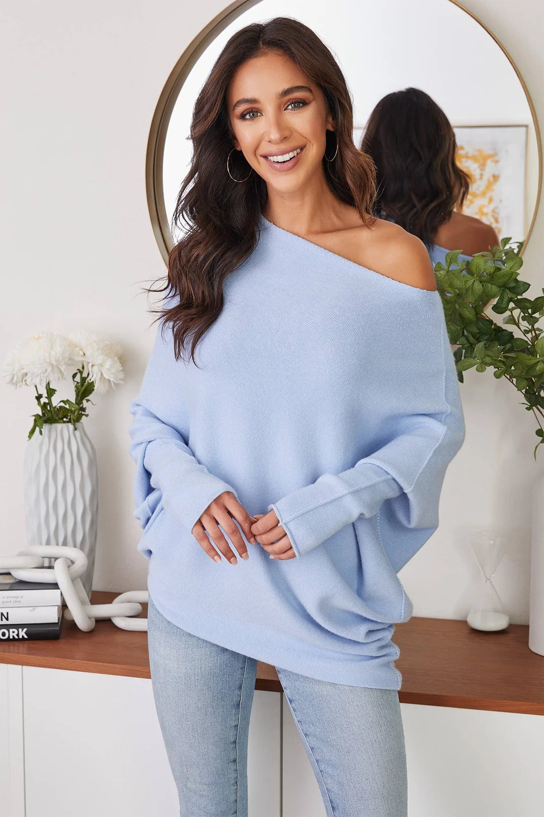 Sweater Asymmetrical Ocean Blue  Knit Ultra Soft 330105