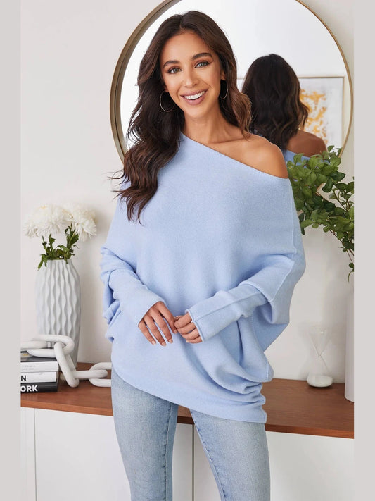 Sweater Asymmetrical Ocean Blue  Knit Ultra Soft 330105