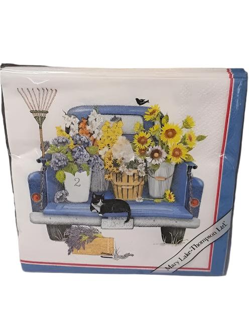 Napkins - Blue Truck with Sunflowers and Cat - 20 pc. 