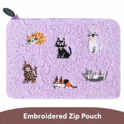 Stashies Lavender Cats Emboidered Zippered Cosmetic Pouch Women's&nbsp;