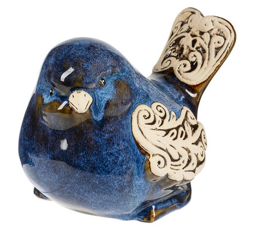 Bird  Ceramic Decoration Reactive Glaze Indigo Scroll Wing Cb172252 