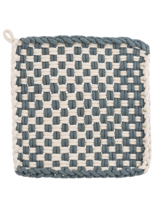 Pot Holder Grey/Natural Cotton Crochet 8x8" cb199389