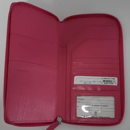 Women's Hot Pink Large LeatherZip Around Rfid Travel Wallet 