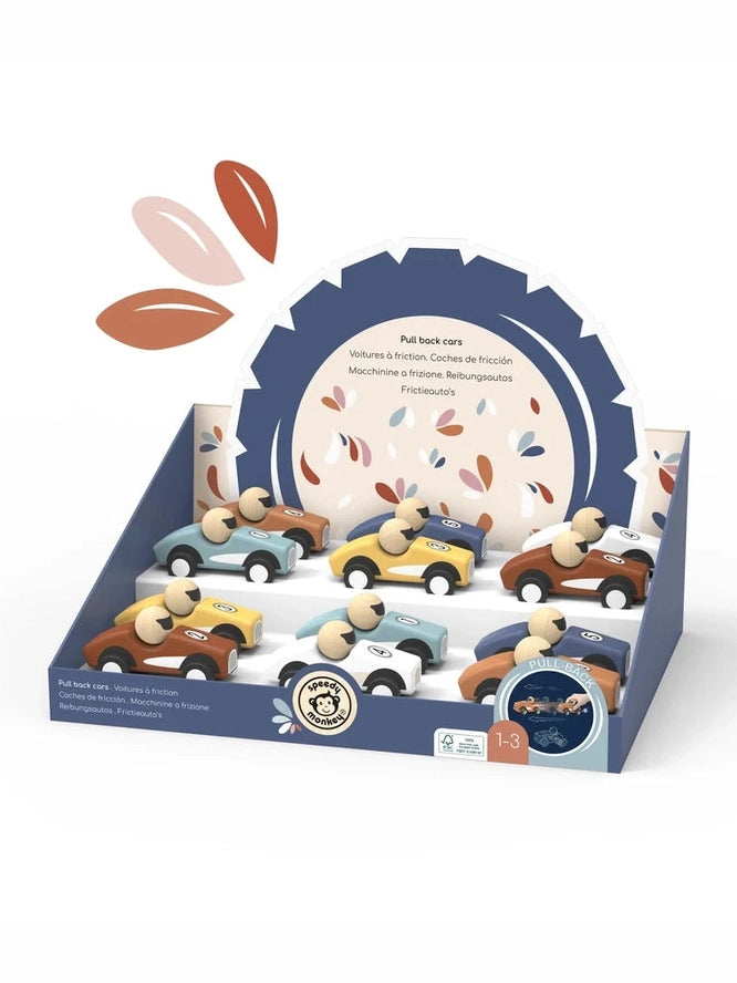 SPEEDY MONKEY-Racing Cars Pull Back Wooden 6 Styles Children's Toy SP3027D