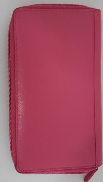 Women's Hot Pink Large LeatherZip Around Rfid Travel Wallet 