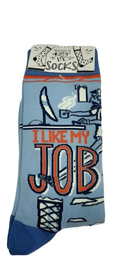 I Love My Job-Blue -Sock-Primitives-36263 