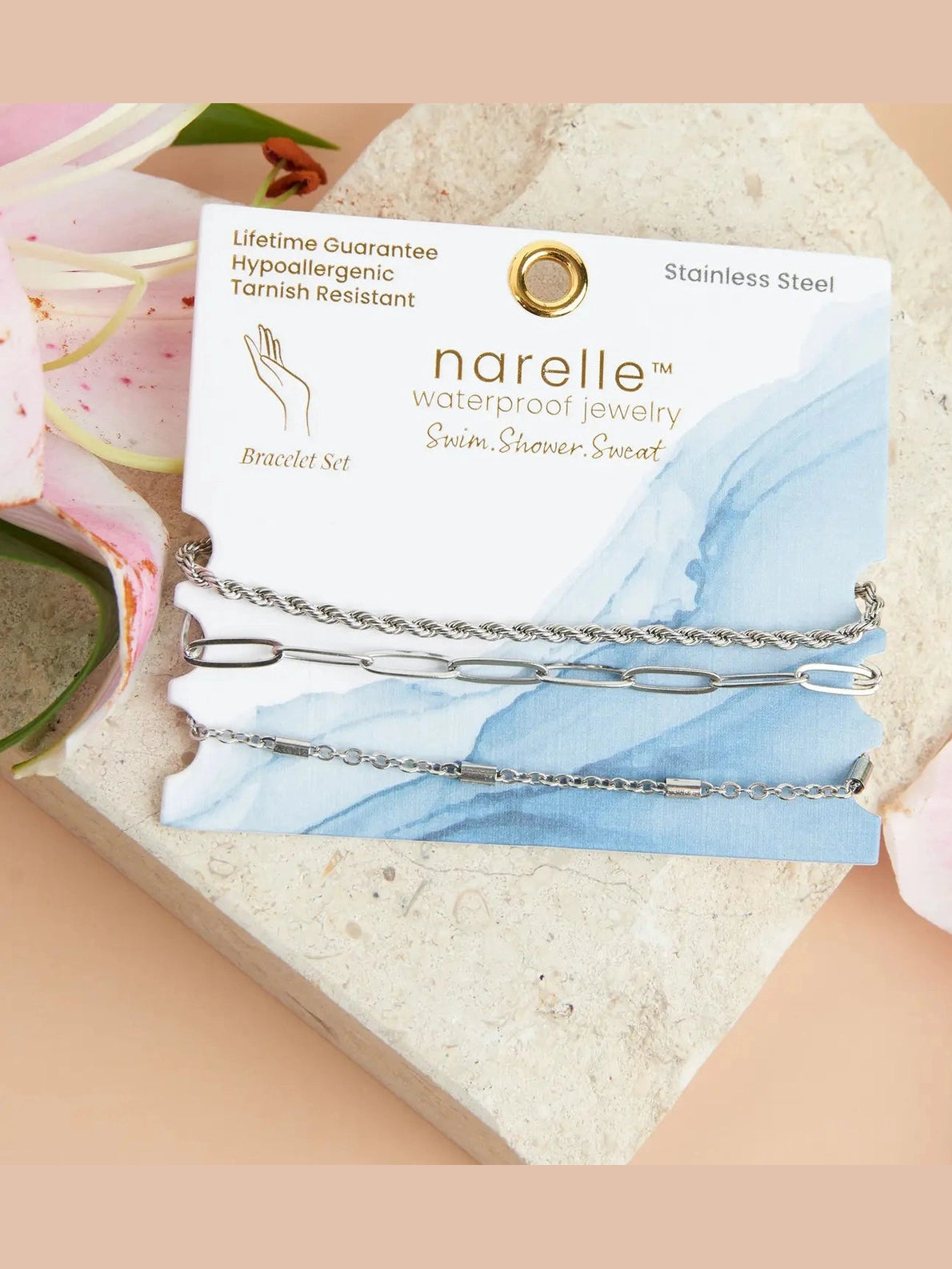  Bracelet Set Paperclip/Snake/Dainty Chain Waterproof Women's 10041
