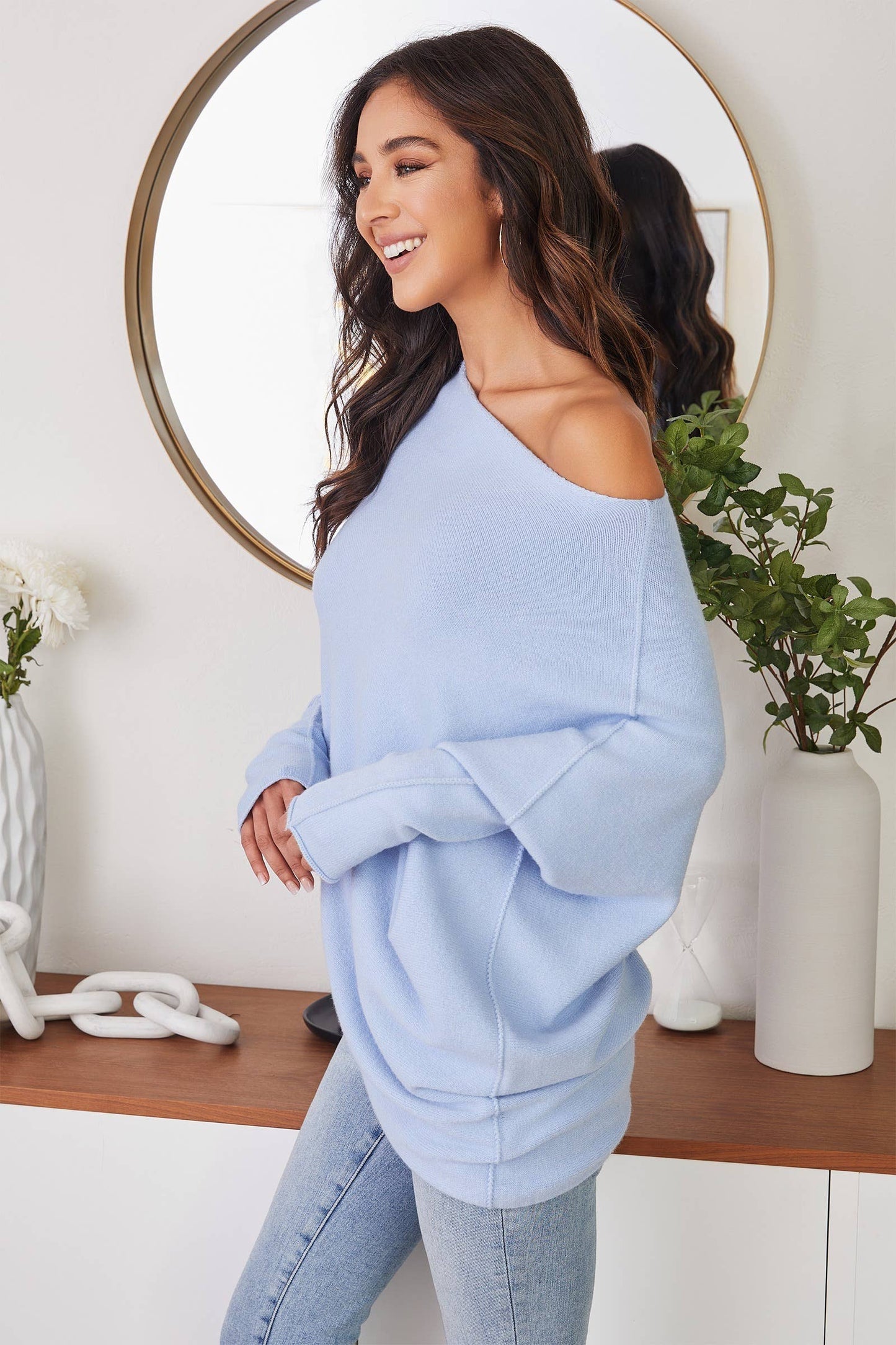 Sweater Asymmetrical Ocean Blue  Knit Ultra Soft 330105