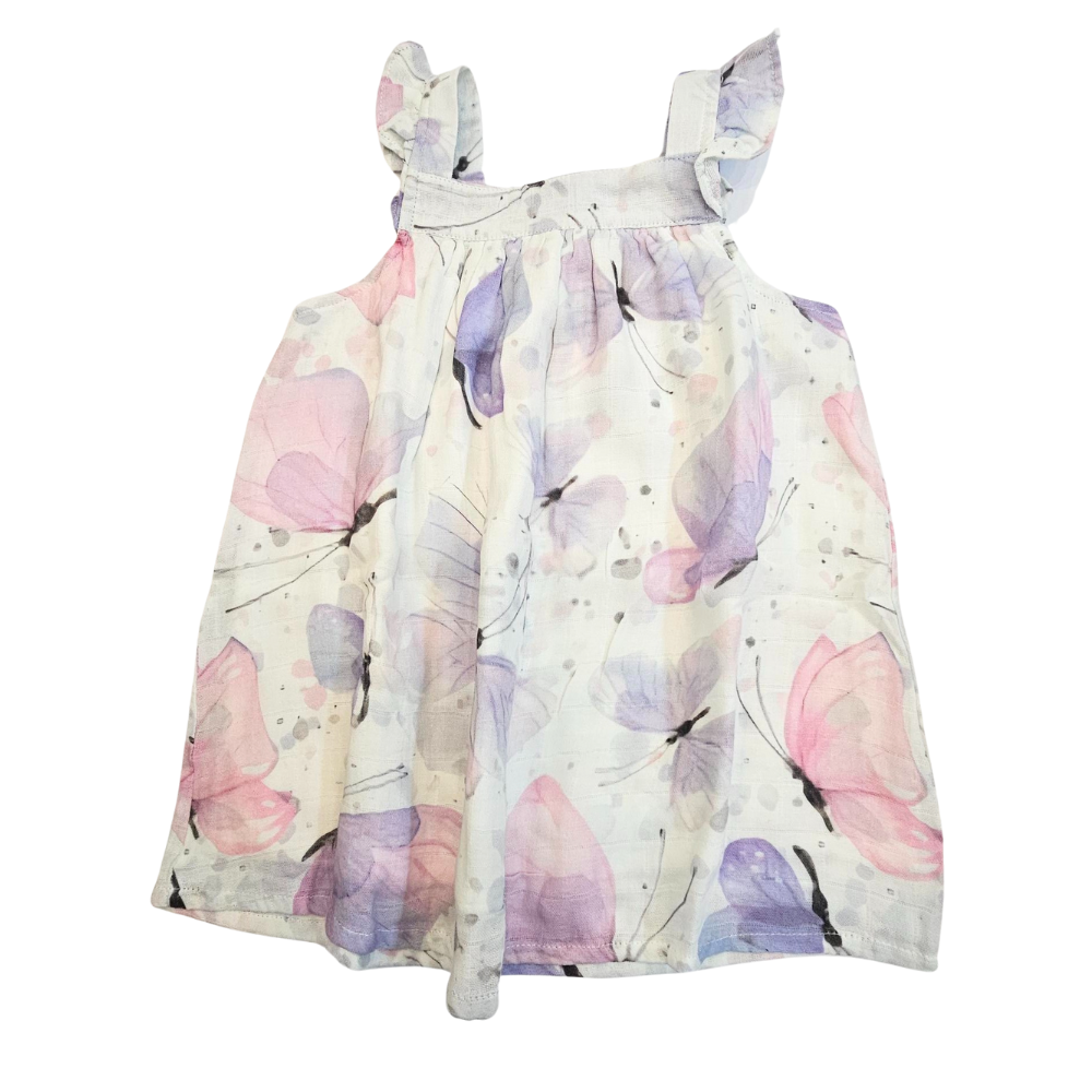 Dress Butterfly Kisses - 100 % Gauze / Cotton - White Pink Purple Butterfly - BUTKIS240 