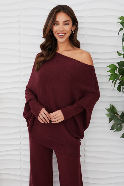 MILIO- Sweater Asymmetrical Wine Knit Ultra Soft 330105