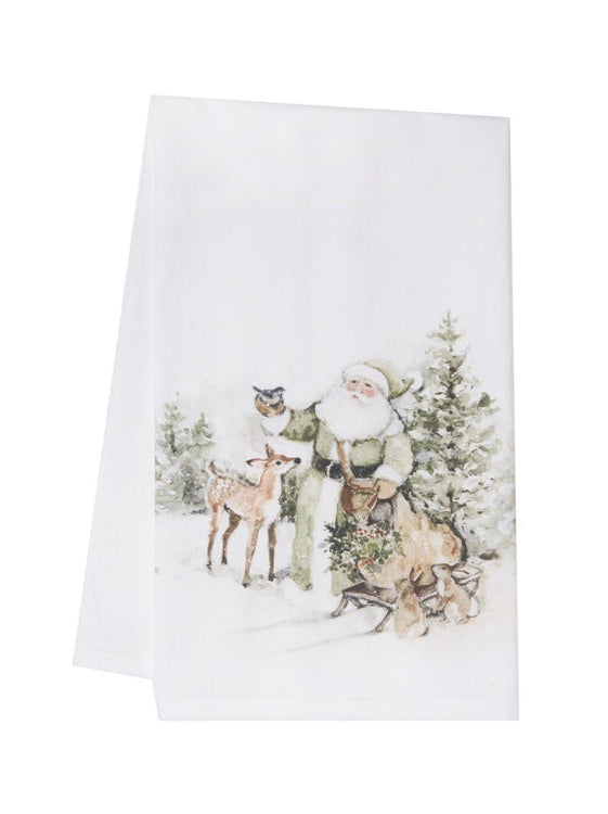 Tea Towel Woodland Santa& Animals White c842652678d