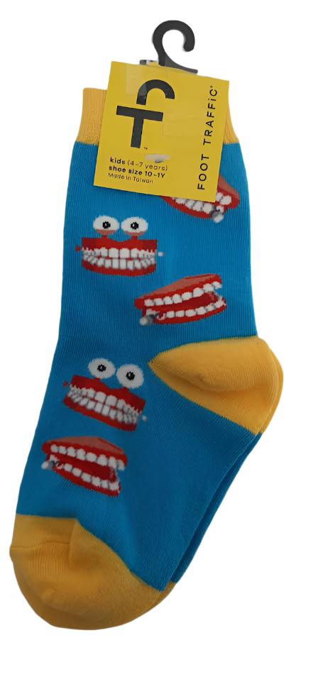 Kid's Socks Two Sizes available  Blue/Yellow Teeth   6836 