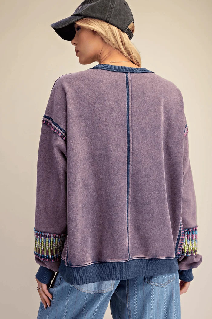 Easel-Top Pullover Terry Oversized Mineral Washed Blue Berry Women's&nbsp; ET72154BB