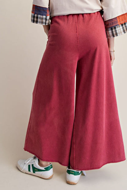 Pants Boho Red Terry Knit Draw String Wide Leg 2 Pocket Women's Eb40128BR