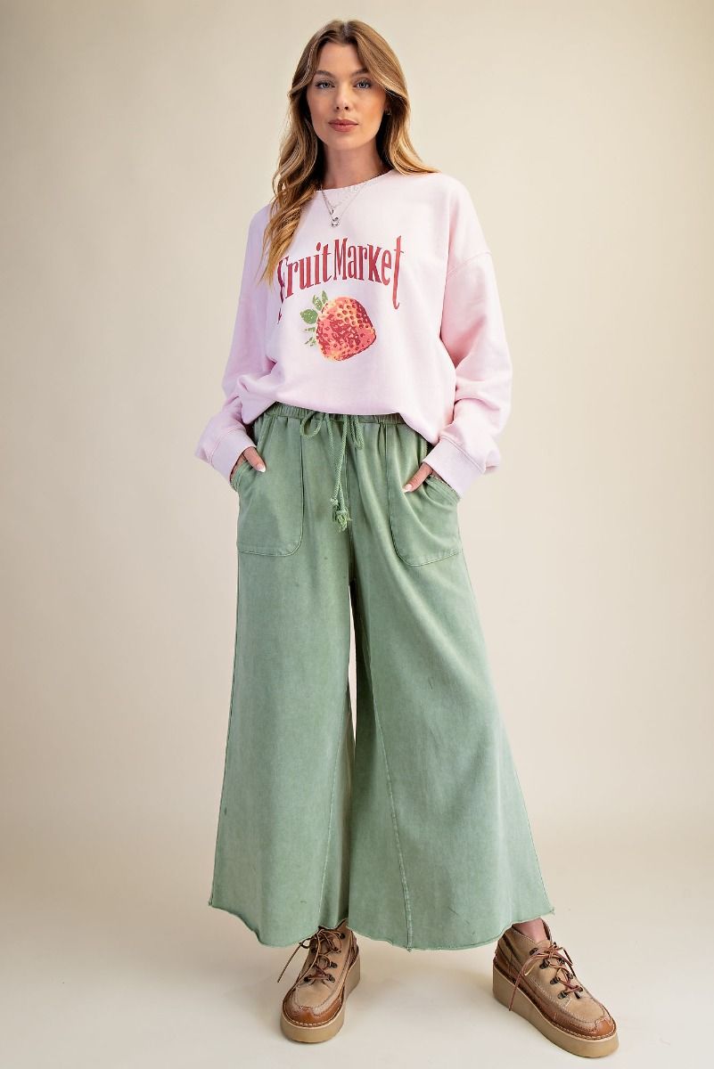 Pants Teal Green Terry Knit Draw String Wide Leg 2 Pocket Women's Eb40128tg