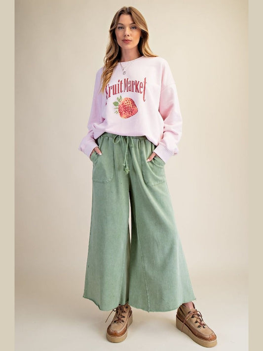 Pants Teal Green Terry Knit Draw String Wide Leg 2 Pocket Women's Eb40128tg
