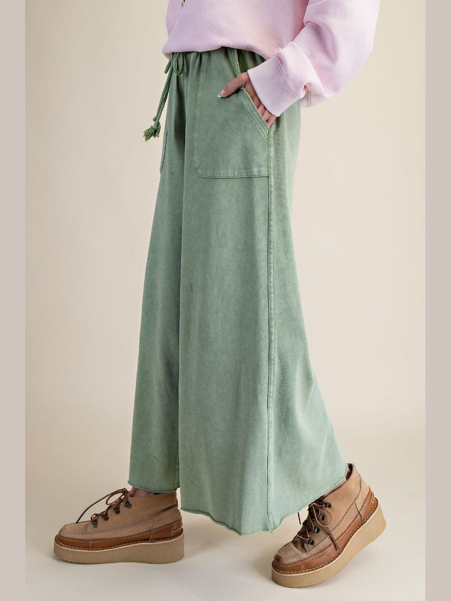 Pants Juniper Green Terry Knit Draw String Wide Leg 2 Pocket Women's Eb40128JG
