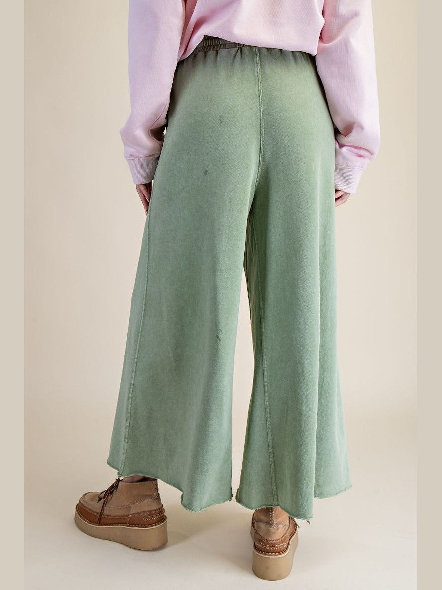 Pants Juniper Green Terry Knit Draw String Wide Leg 2 Pocket Women's Eb40128JG