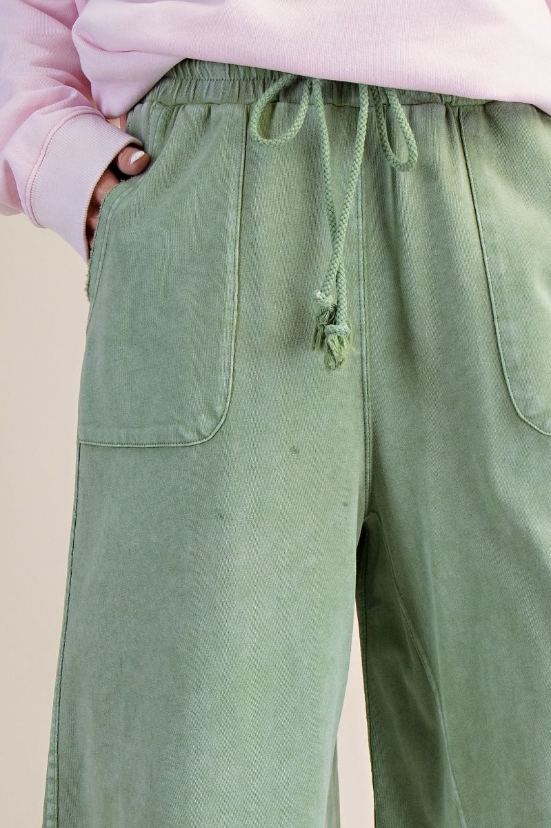 Pants Teal Green Terry Knit Draw String Wide Leg 2 Pocket Women's Eb40128tg