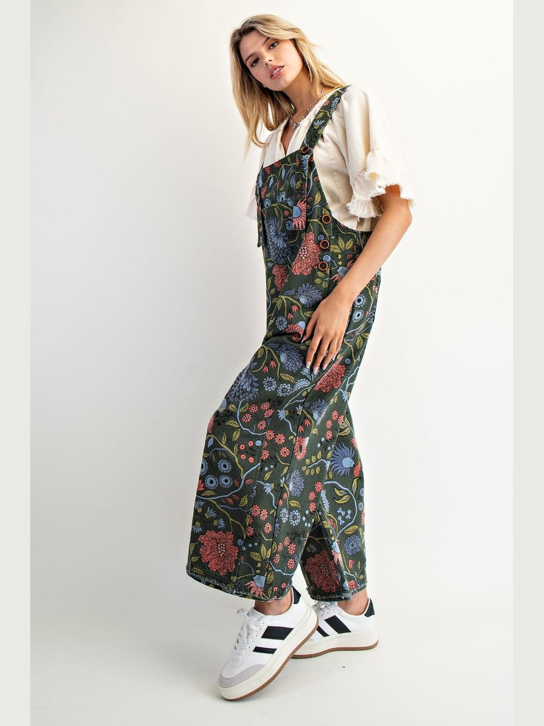 &nbsp;Easel-Overall Pine Green Vintage Flower Print Women's&nbsp; EB40341F