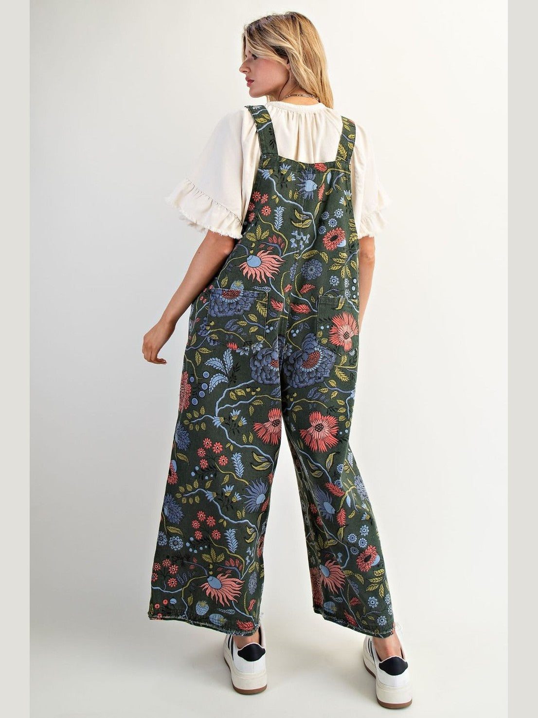 &nbsp;Easel-Overall Pine Green Vintage Flower Print Women's&nbsp; EB40341F