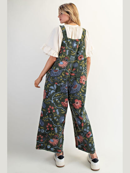 &nbsp;Easel-Overall Pine Green Vintage Flower Print Women's&nbsp; EB40341F