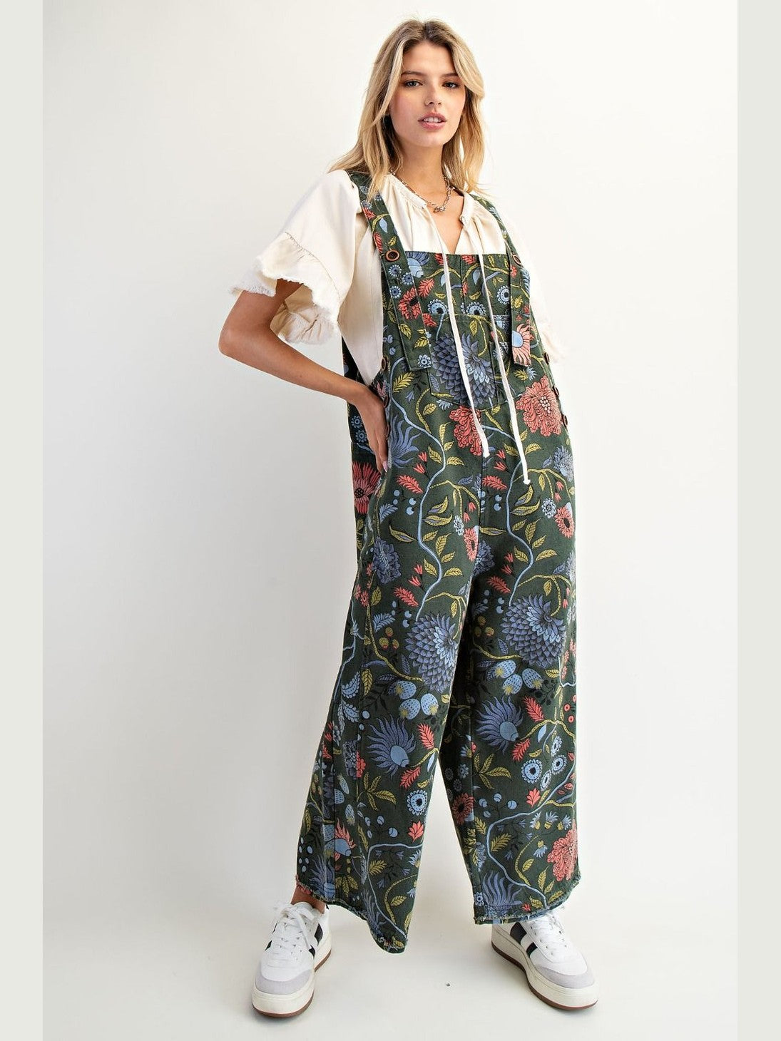 &nbsp;Easel-Overall Pine Green Vintage Flower Print Women's&nbsp; EB40341F