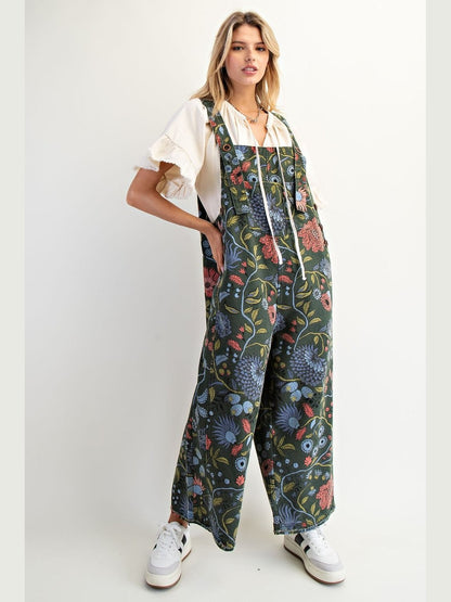 &nbsp;Easel-Overall Pine Green Vintage Flower Print Women's&nbsp; EB40341F