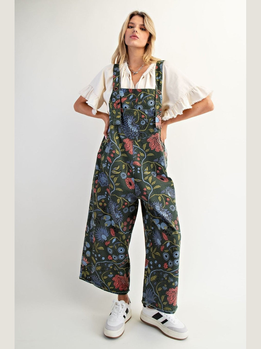 &nbsp;Easel-Overall Pine Green Vintage Flower Print Women's&nbsp; EB40341F