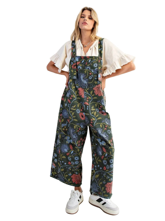 &nbsp;Easel-Overall Pine Green Vintage Flower Print Women's&nbsp; EB40341F