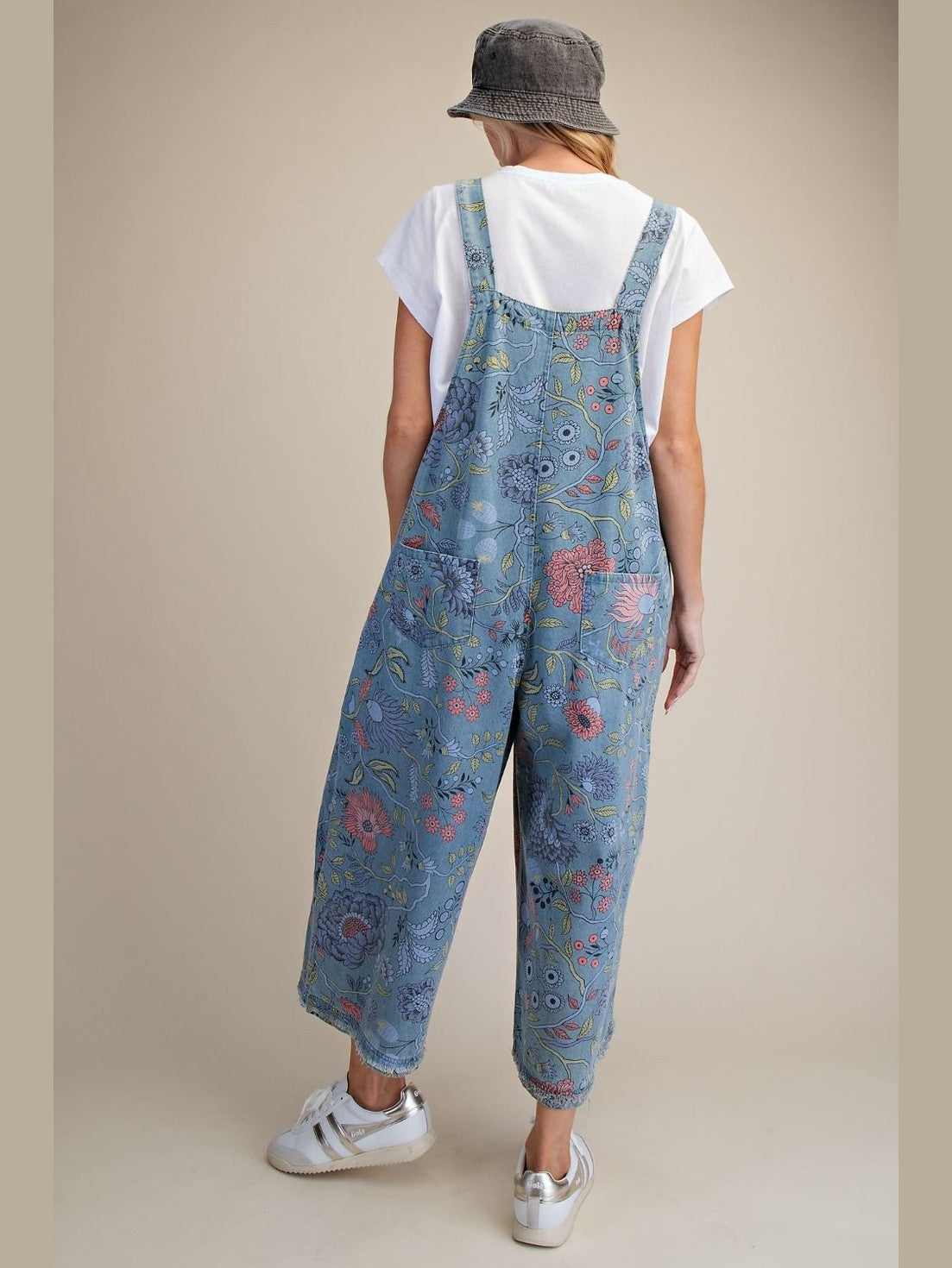 &nbsp;Easel-Overalls Washed Denim Vintage Flower Print Women's&nbsp; EB40341F