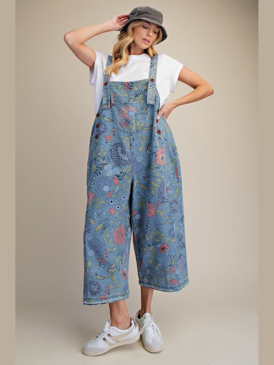 &nbsp;Easel-Overalls Washed Denim Vintage Flower Print Women's&nbsp; EB40341F