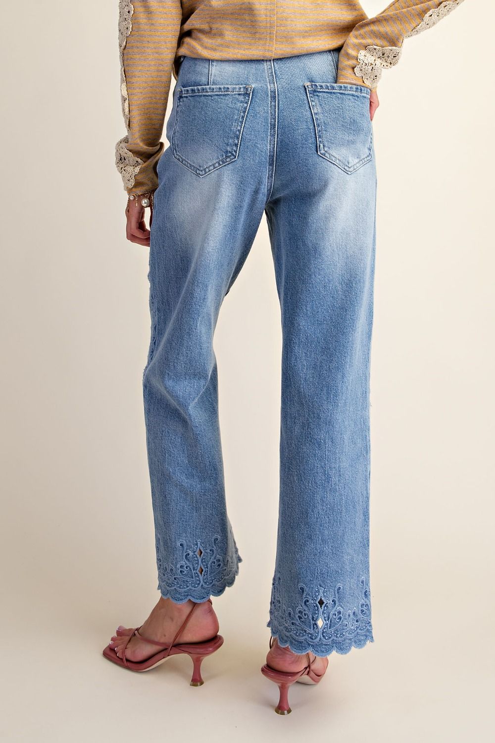 Pants Washed Denim Embroidered Cropped Ankle Women's&nbsp; EB41683