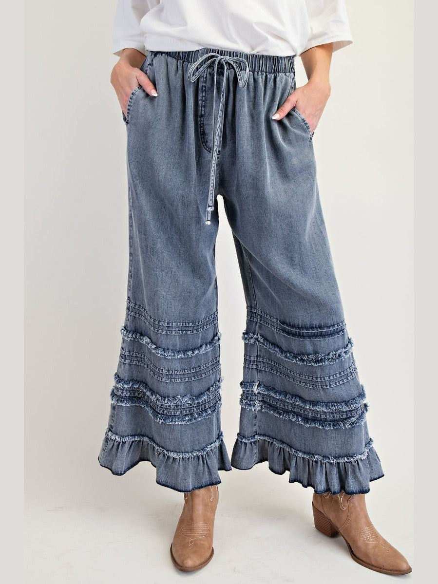 &nbsp;Easel-Pants Washed Dark Denim Fray Chambray EB56397