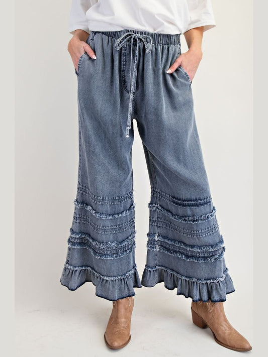 &nbsp;Easel-Pants Washed Dark Denim Fray Chambray EB56397