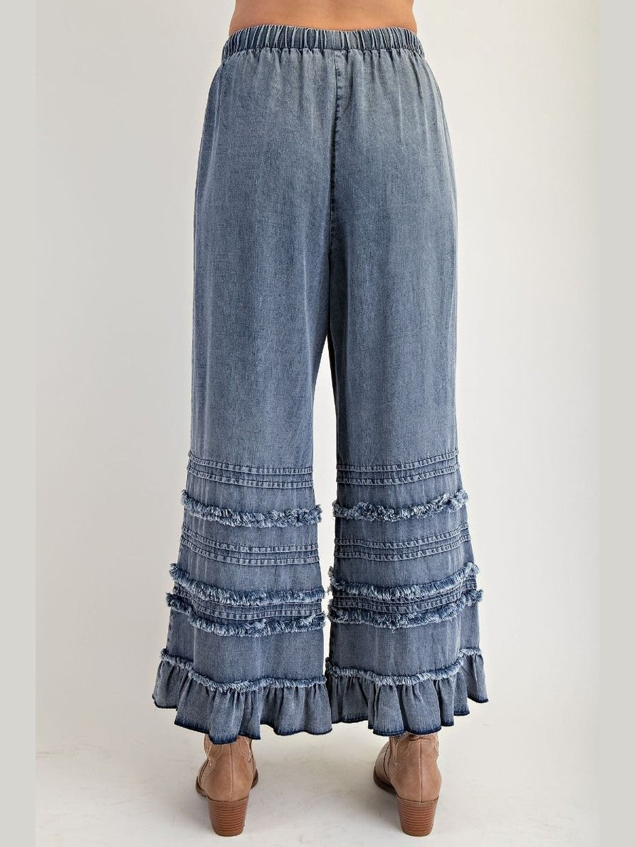 &nbsp;Easel-Pants Washed Dark Denim Fray Chambray EB56397