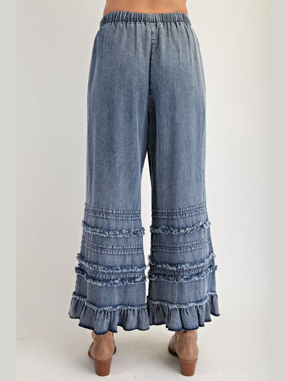 &nbsp;Easel-Pants Washed Dark Denim Fray Chambray EB56397