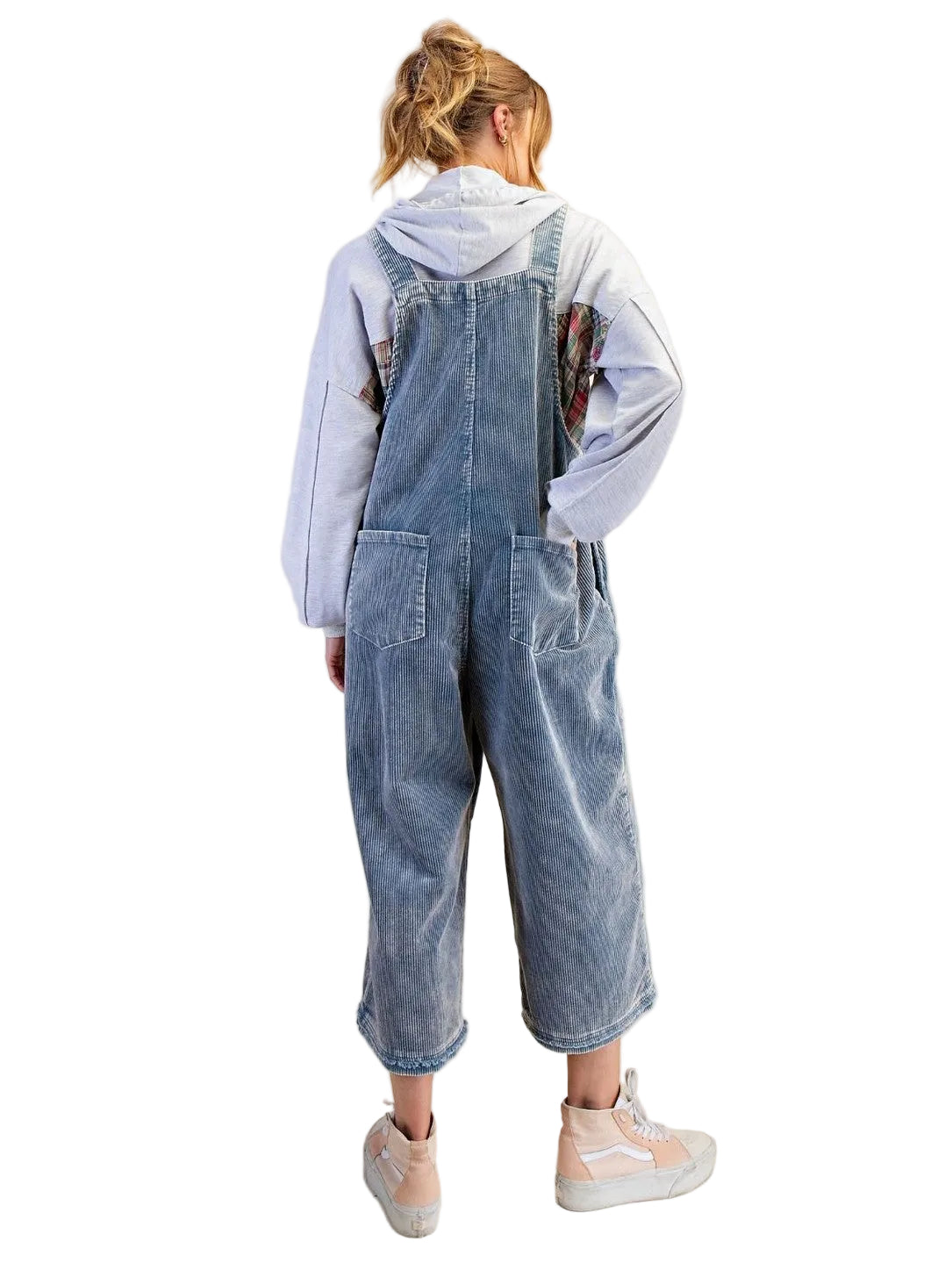 Overalls Corduroy Light Denim Blue Flower Patch Women's Eb56881