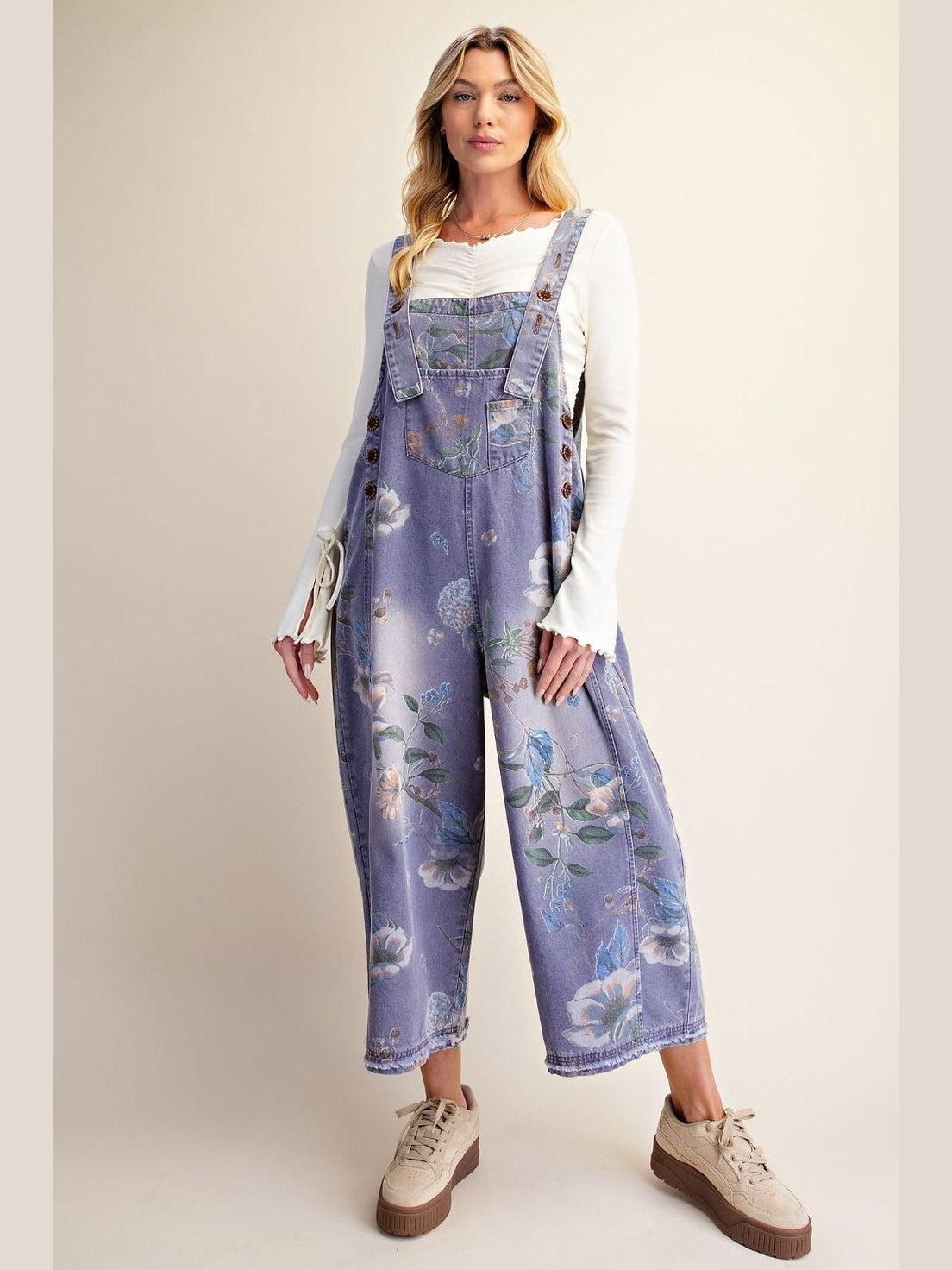 &nbsp;Easel-Overalls Blueberry Smoothie Flower Print Women's&nbsp; EB56886BS