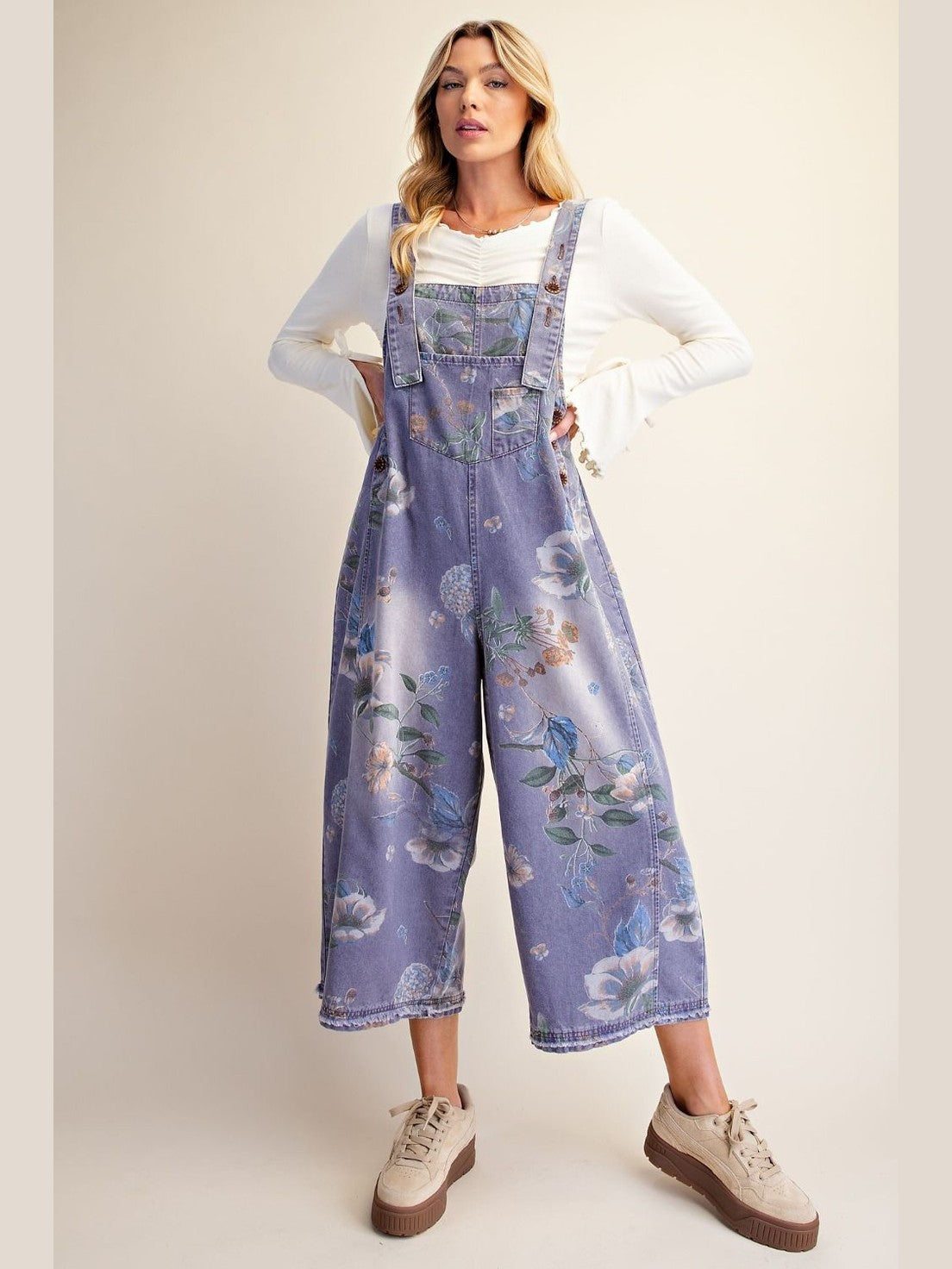 &nbsp;Easel-Overalls Blueberry Smoothie Flower Print Women's&nbsp; EB56886BS