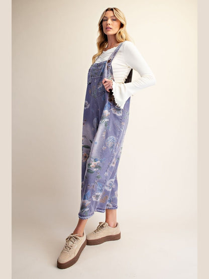 &nbsp;Easel-Overalls Blueberry Smoothie Flower Print Women's&nbsp; EB56886BS