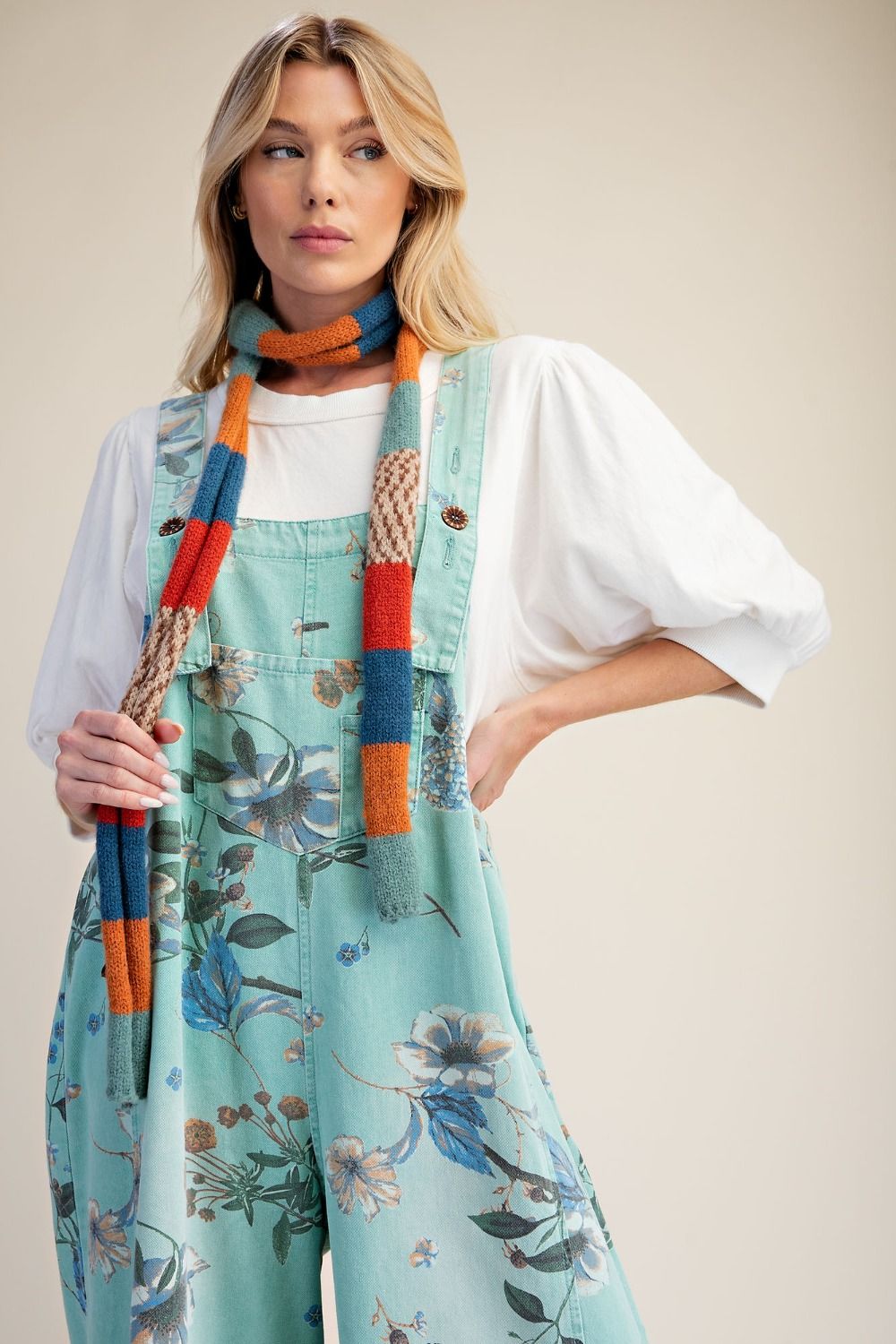 Overalls Mint Blue Flower Print Women's&nbsp; EB56886MB