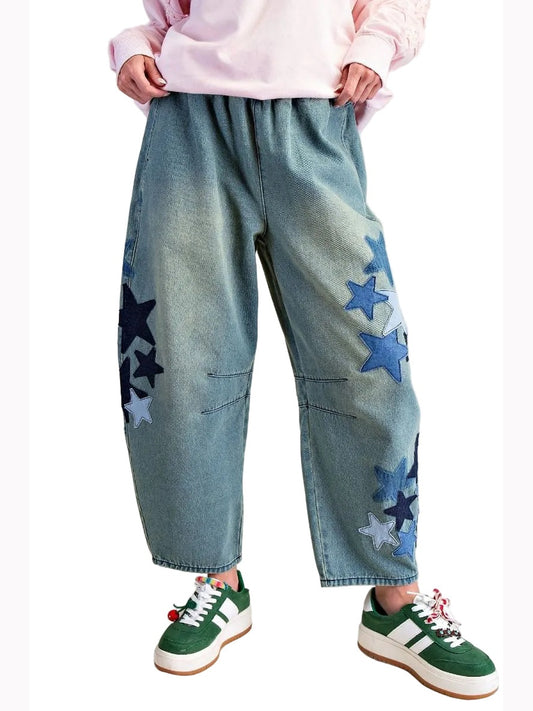 Pants Vintage Denim Star Patch Detail 4 Pocket Eb57009