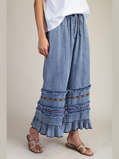 Easel-Pants Washed Denim Ruffle Bottom Chambray Women's&nbsp; EB57695WD
