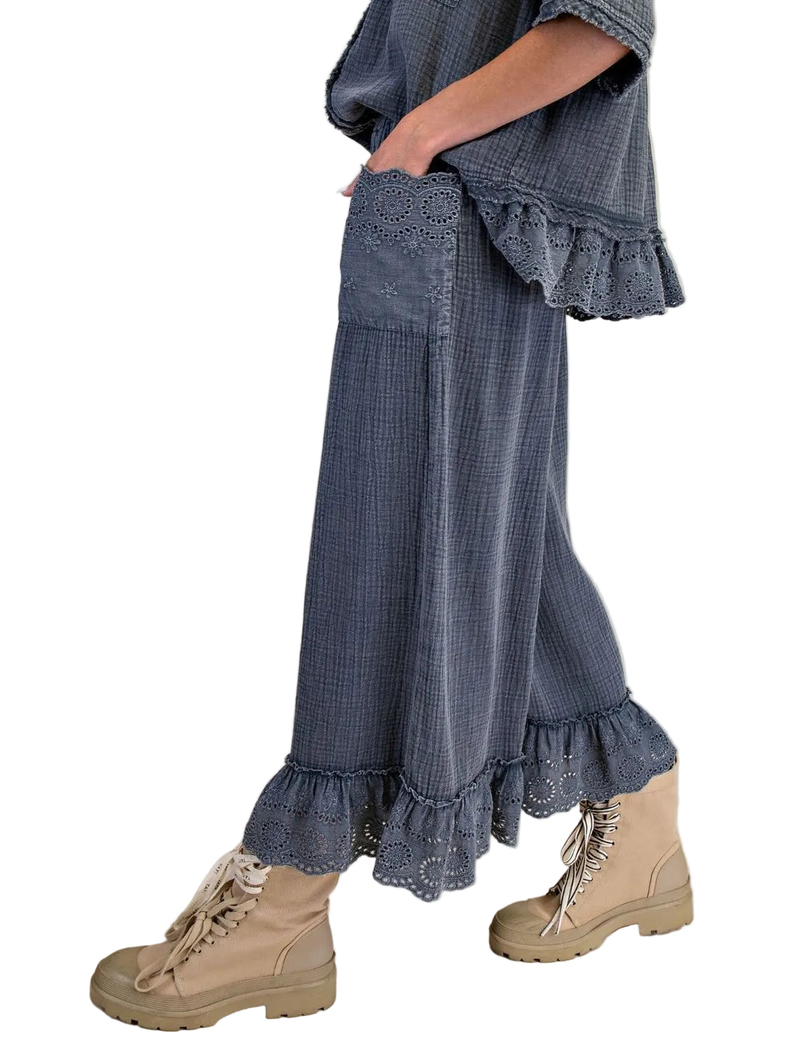 Pants Smoke Crochet Lace Bottom 2Pocket Women's Eb57741