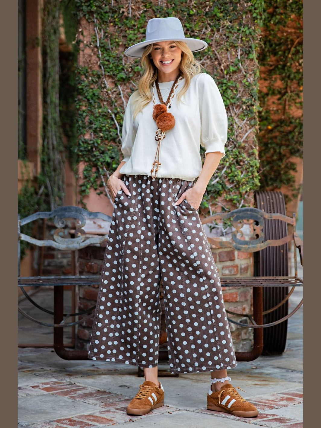 Pants Brown /White Dots 2 Pocket Women's Eb57944